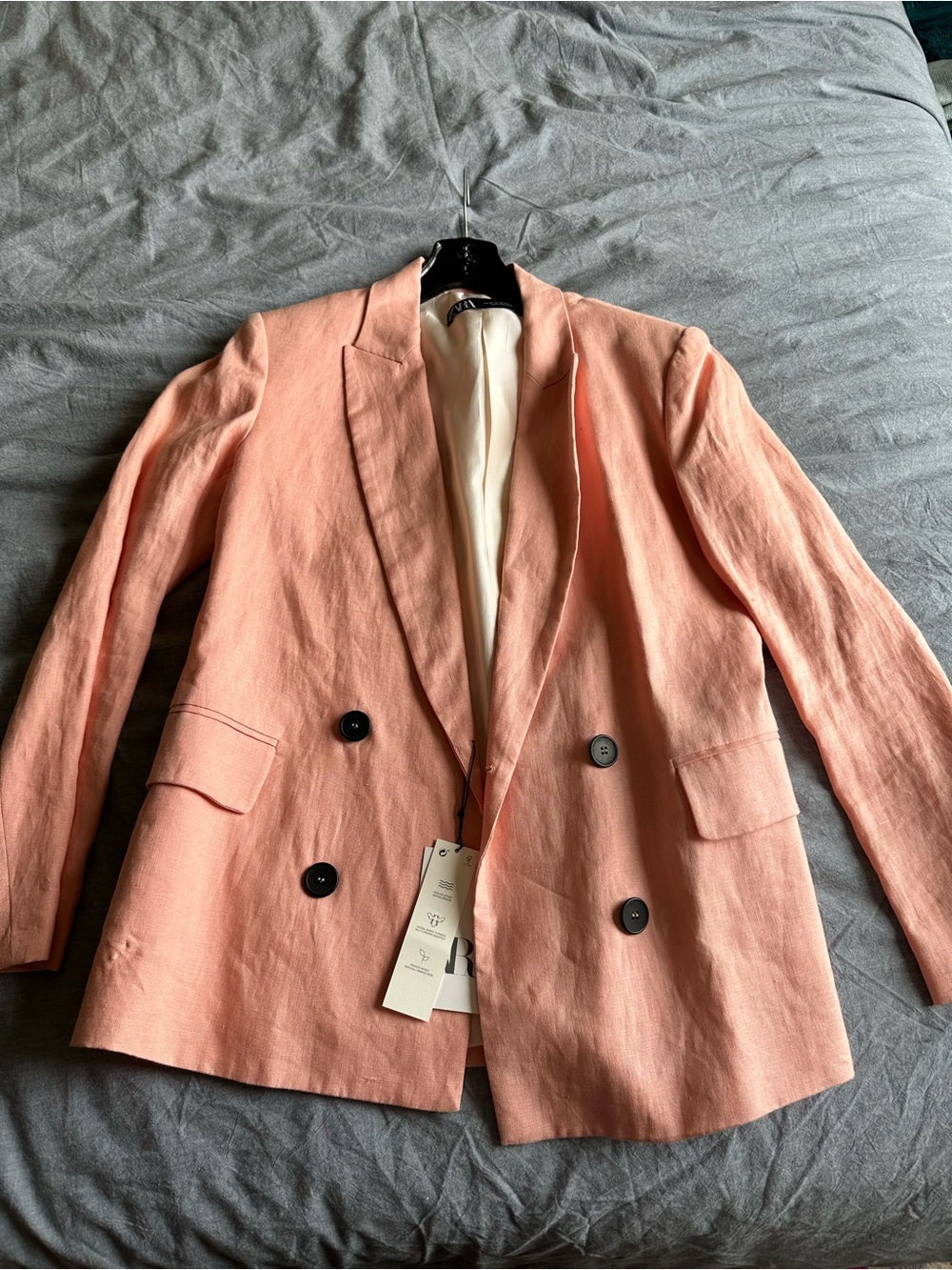 Zara Peach Double-Breasted Linen Blazer